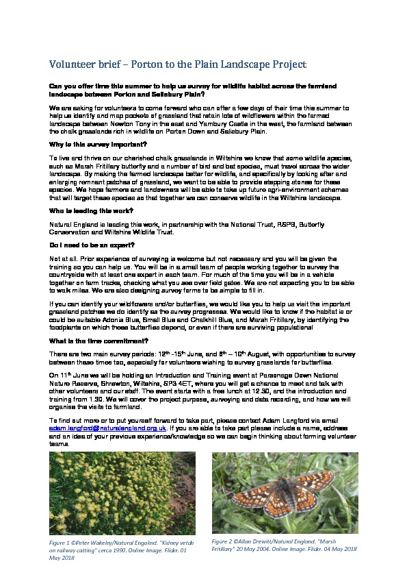 Porton to Plain Project - Volunteer Brief